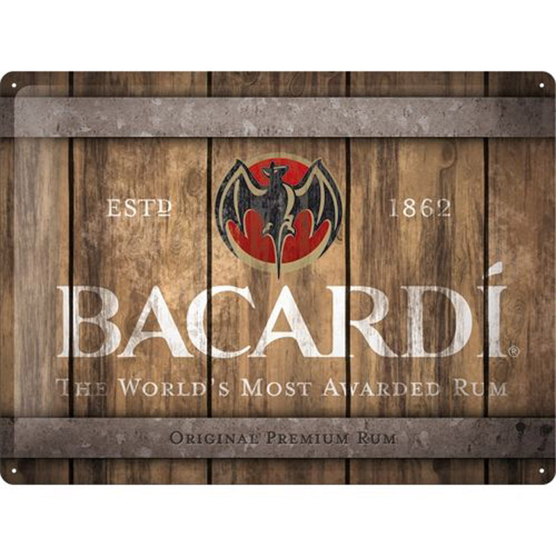 Nostalgic-Art Bacardi Wood Barrel Logo Large Sign (30x40cm)