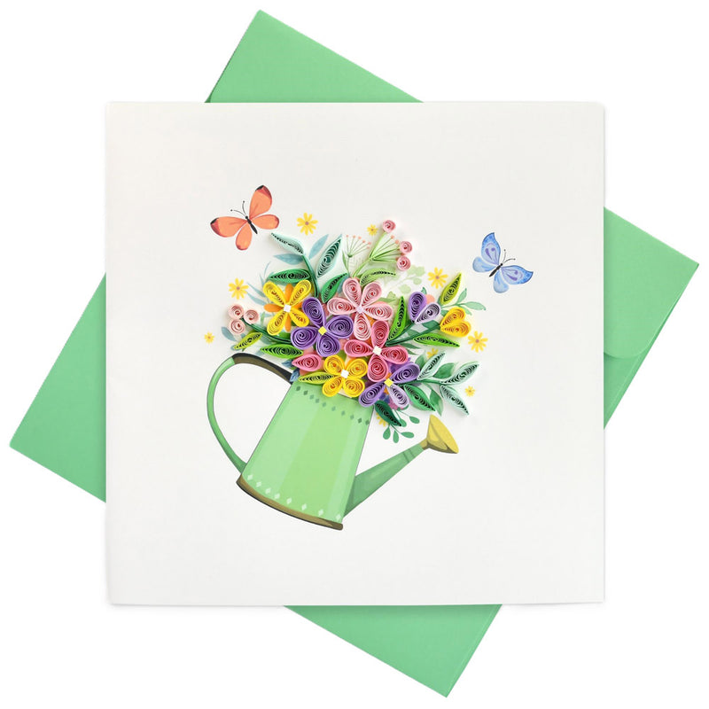 Quilled Watering Can Flowers Greeting Card (15x15cm)