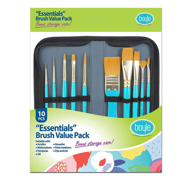 Essentials 10-Piece Craft Paint Brush Set with Storage Case