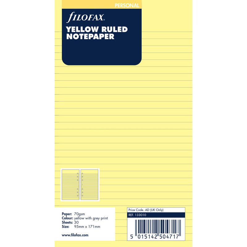 Filofax Ruled Personal Notepaper Refill (Yellow)