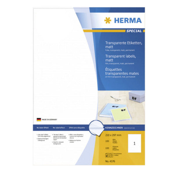 Herma Matte Transparent Labels A4 100pc (210x297mm)