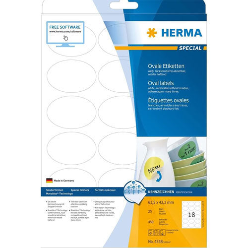 Herma Oval Removable Labels 25pc (White)