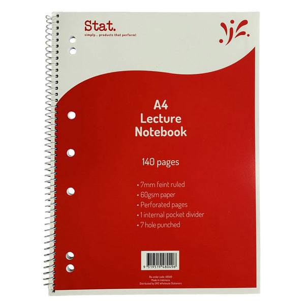 Stat Ruling Board Cover A4 140pg Lecture Book 10pk (Red)