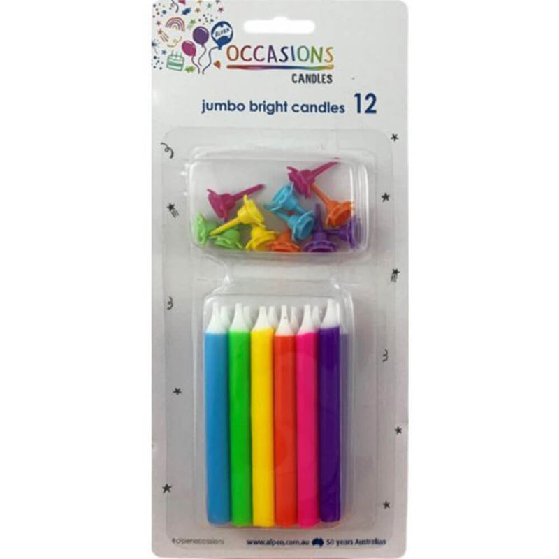 Alpen Jumbo Bright Candles with Holders (12pk)